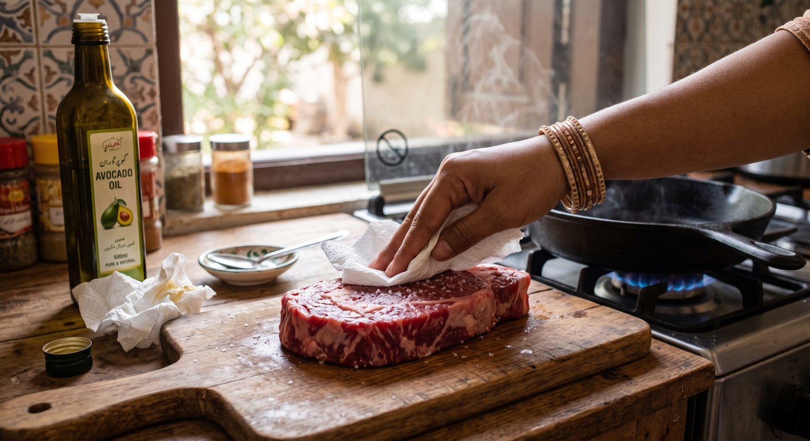 restaurant quality crust on steak